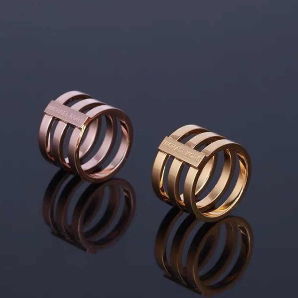 Rose Gold Michael Kors Tri Stack Open Bar Ring